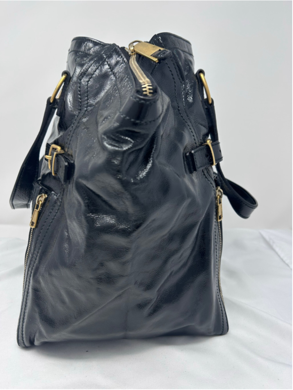 YSL Downtown Tote Black Patent Leather Large Shoulder Bag Gold Hardware - Picture 5 of 16